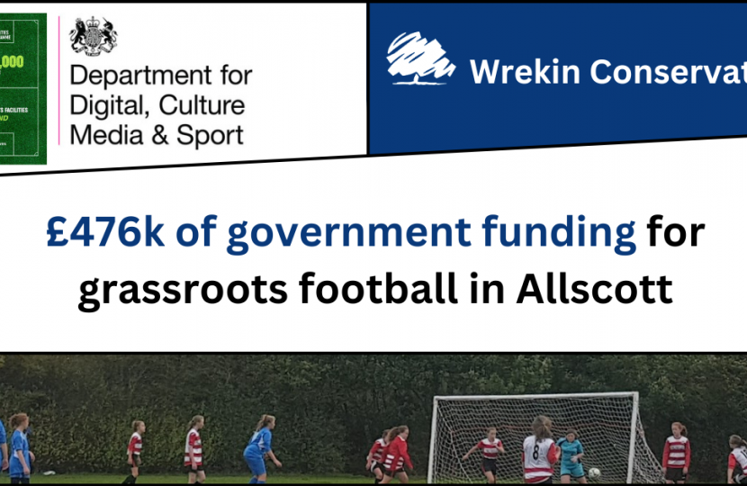 £476k of government funding for grassroots football in Allscott